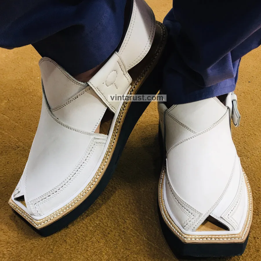 Handmade Leather Matt White Kaptaan Chappal