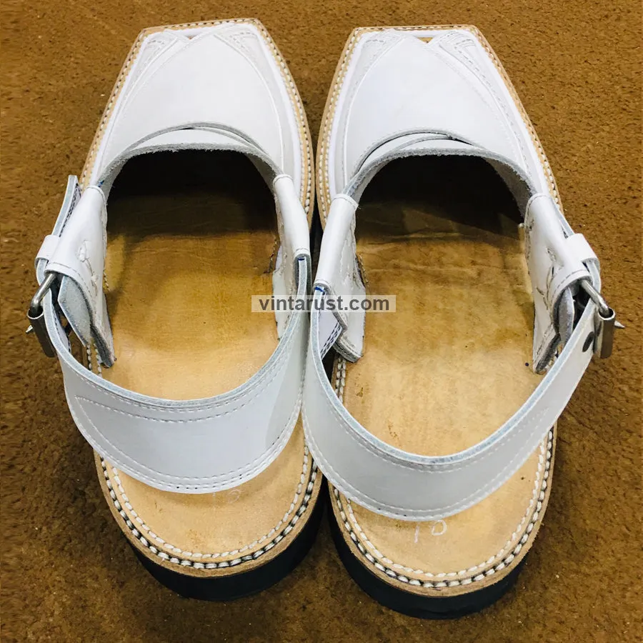 Handmade Leather Matt White Kaptaan Chappal