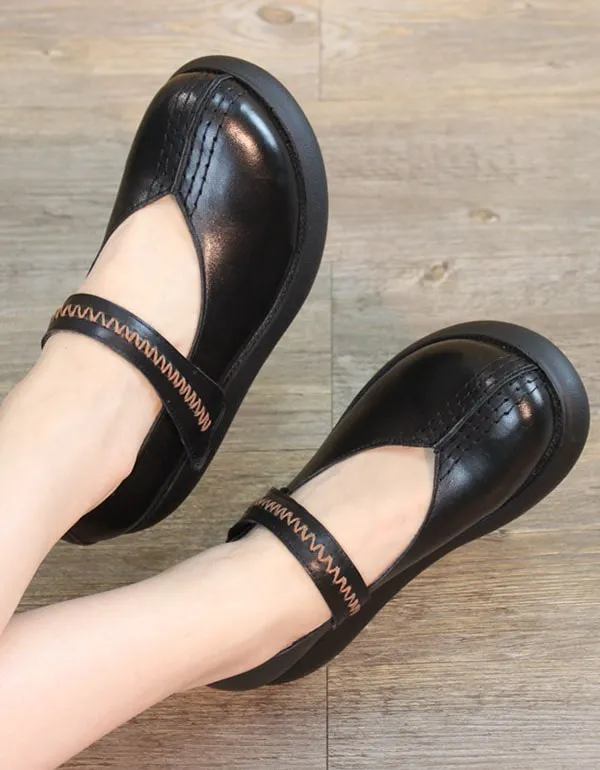 Handmade Retro Leather Round Head Women Shoes