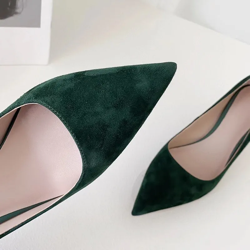 Handmade Sheepskin Kitty Heel Pumps In Green/Black/Grey/Apricot/Green2 Fashion Style