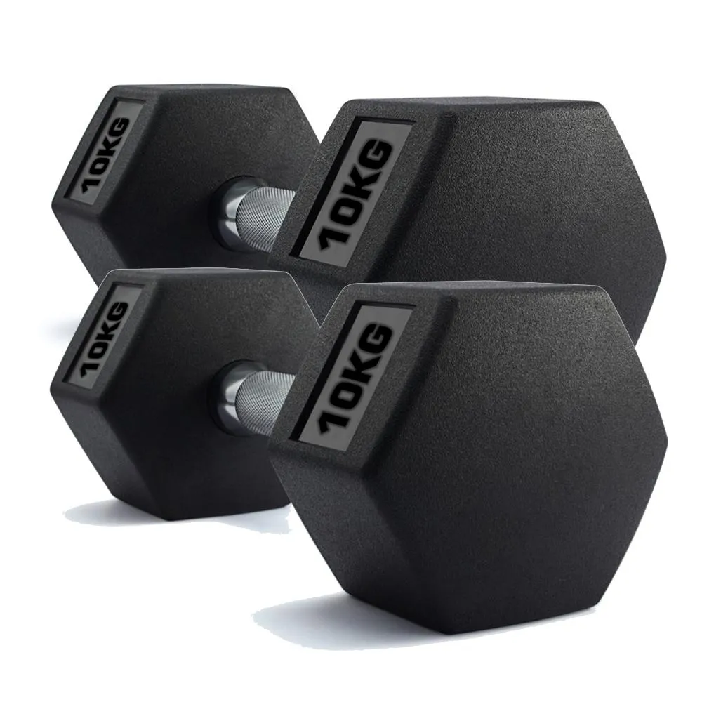 Hex Dumbbells Rubber Encased Weights (Pair) 10Kg