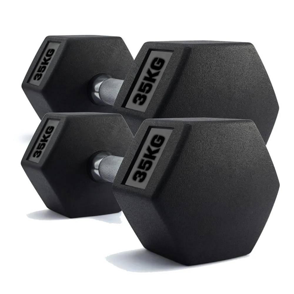 Hex Dumbbells Rubber Encased Weights (Pair) 35Kg