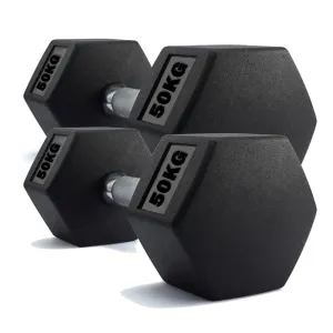 Hex Dumbbells Rubber Encased Weights (Pair) 50Kg