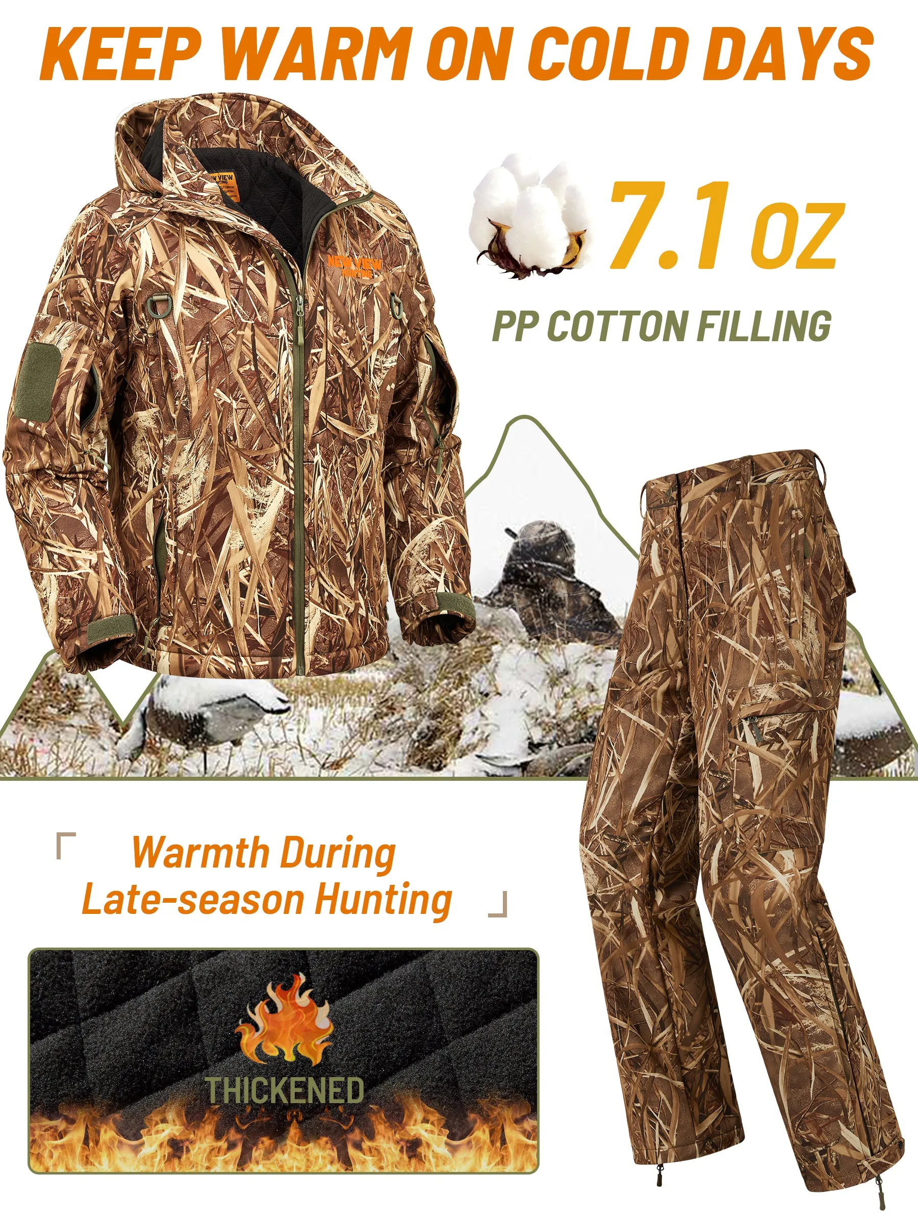 Insulated Hunting Suit for Men, Cold Weather Camo Hunting Clothes