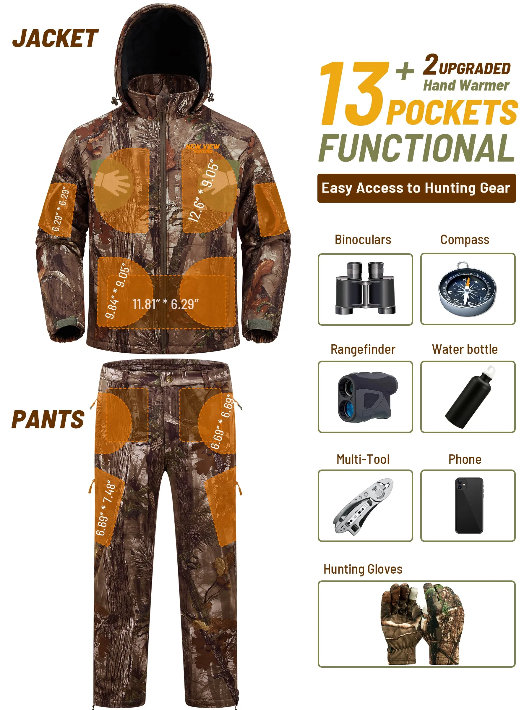 Insulated Hunting Suit for Men, Cold Weather Camo Hunting Clothes