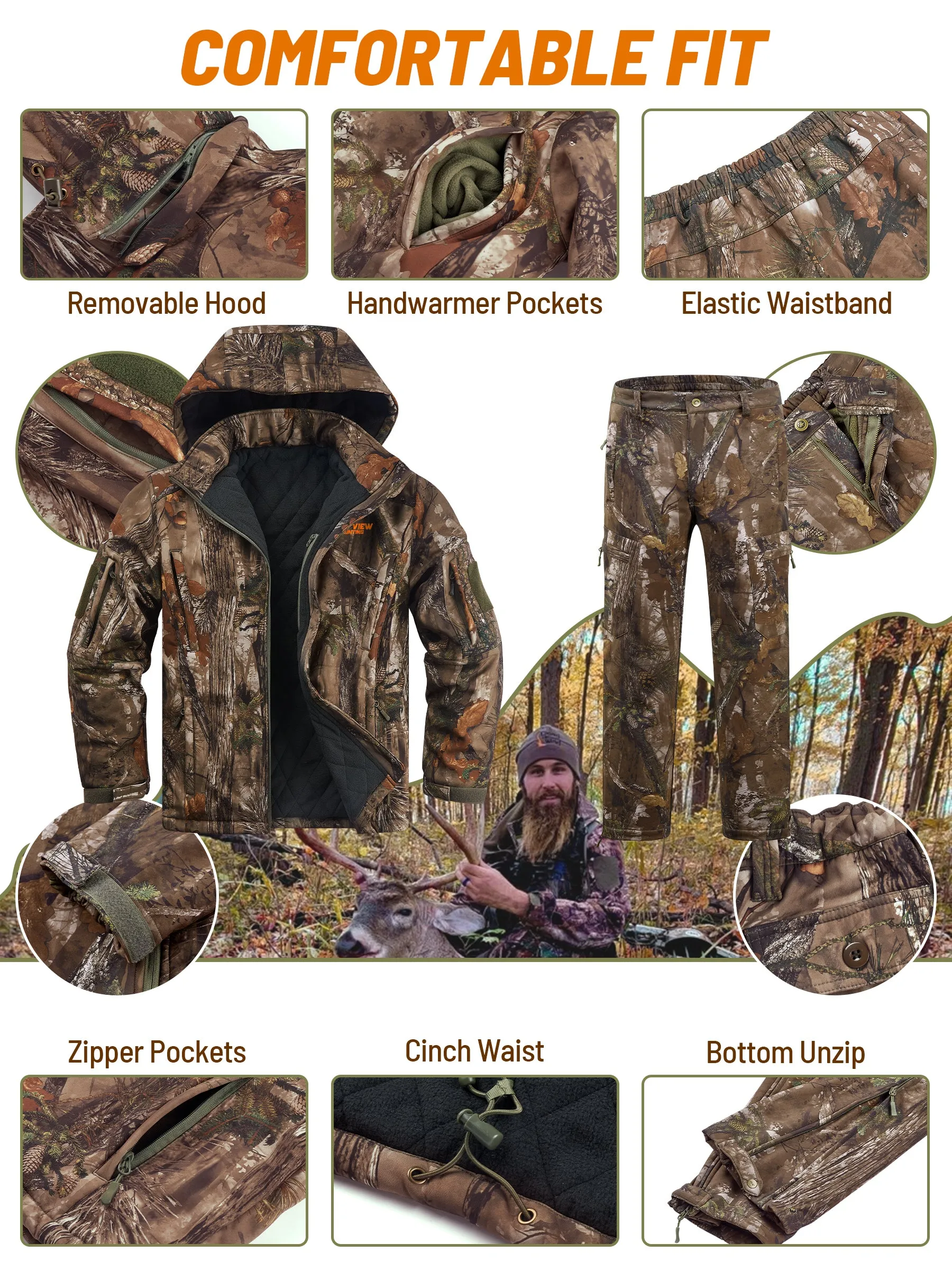 Insulated Hunting Suit for Men, Cold Weather Camo Hunting Clothes