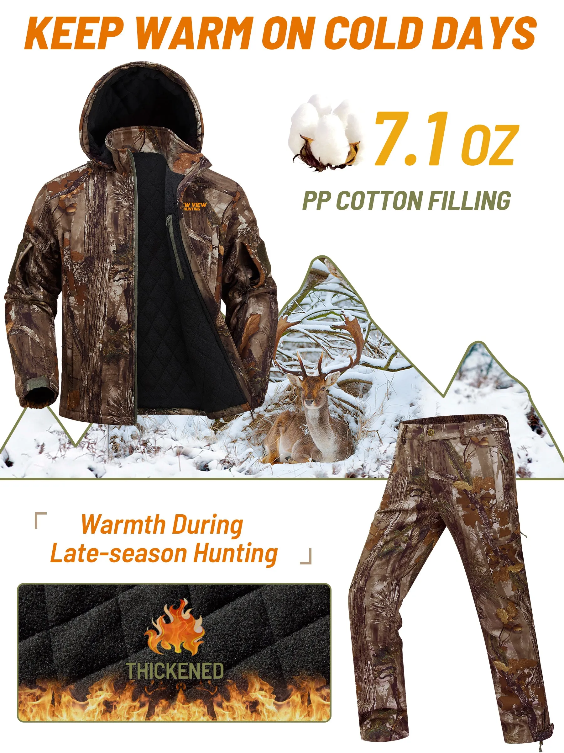 Insulated Hunting Suit for Men, Cold Weather Camo Hunting Clothes