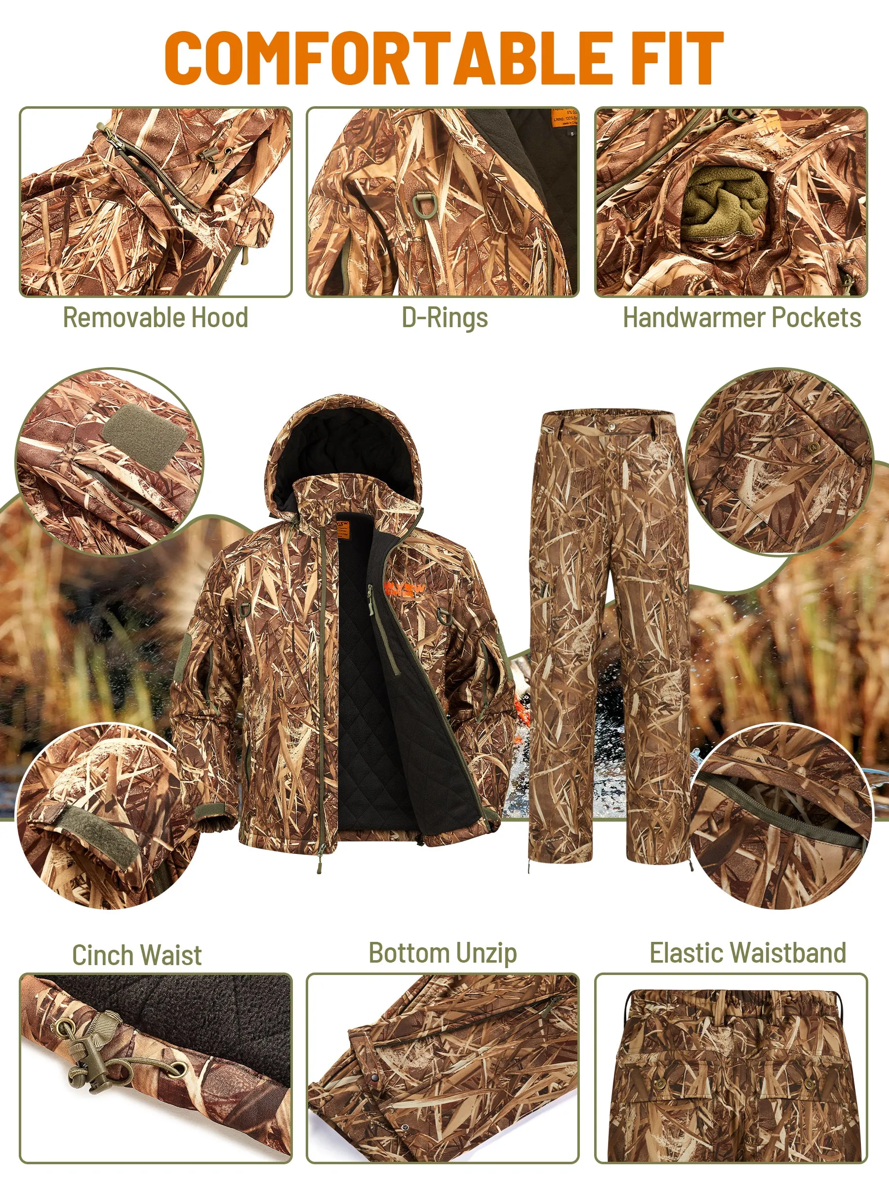 Insulated Hunting Suit for Men, Cold Weather Camo Hunting Clothes