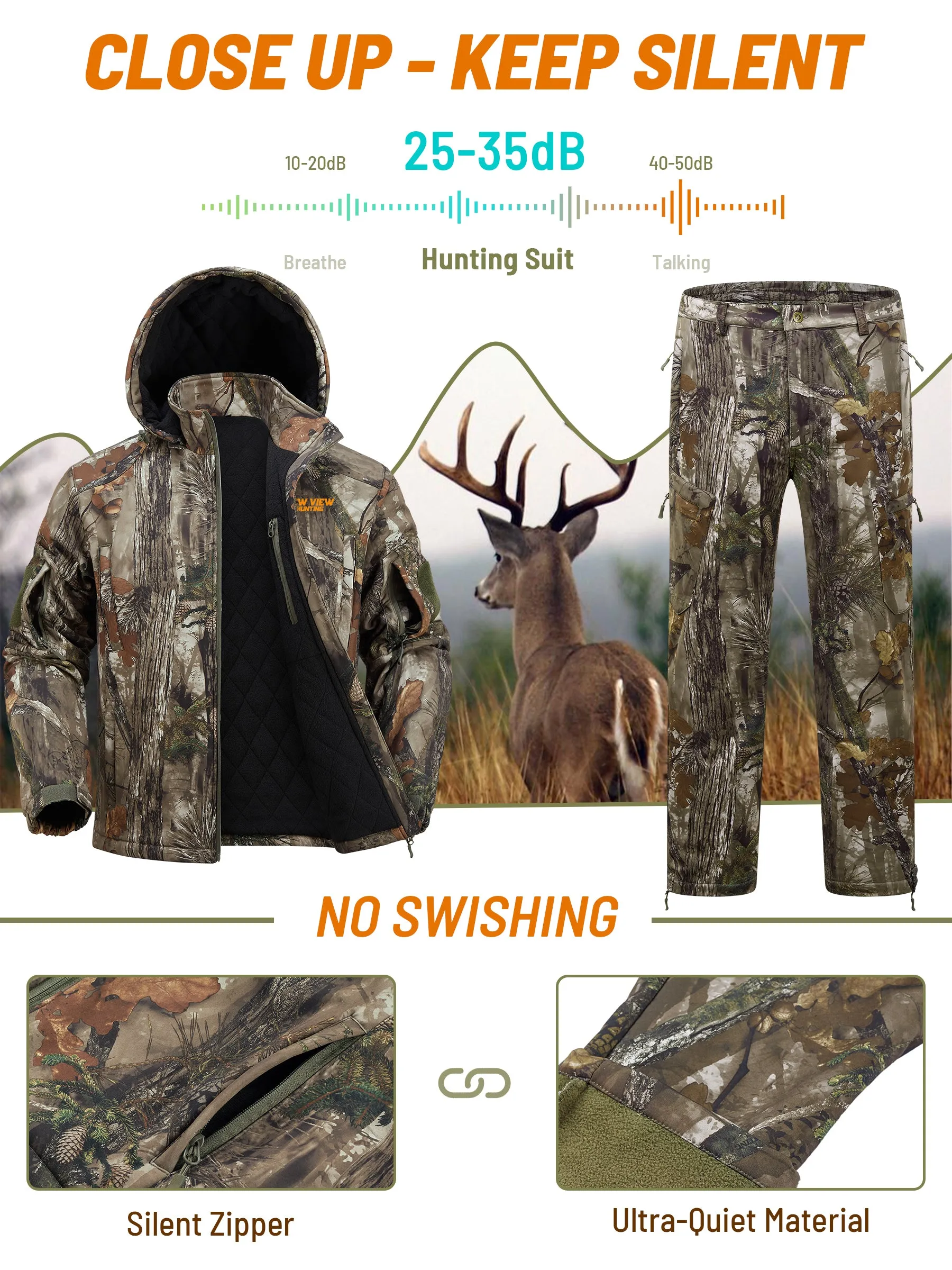 Insulated Hunting Suit for Men, Cold Weather Camo Hunting Clothes