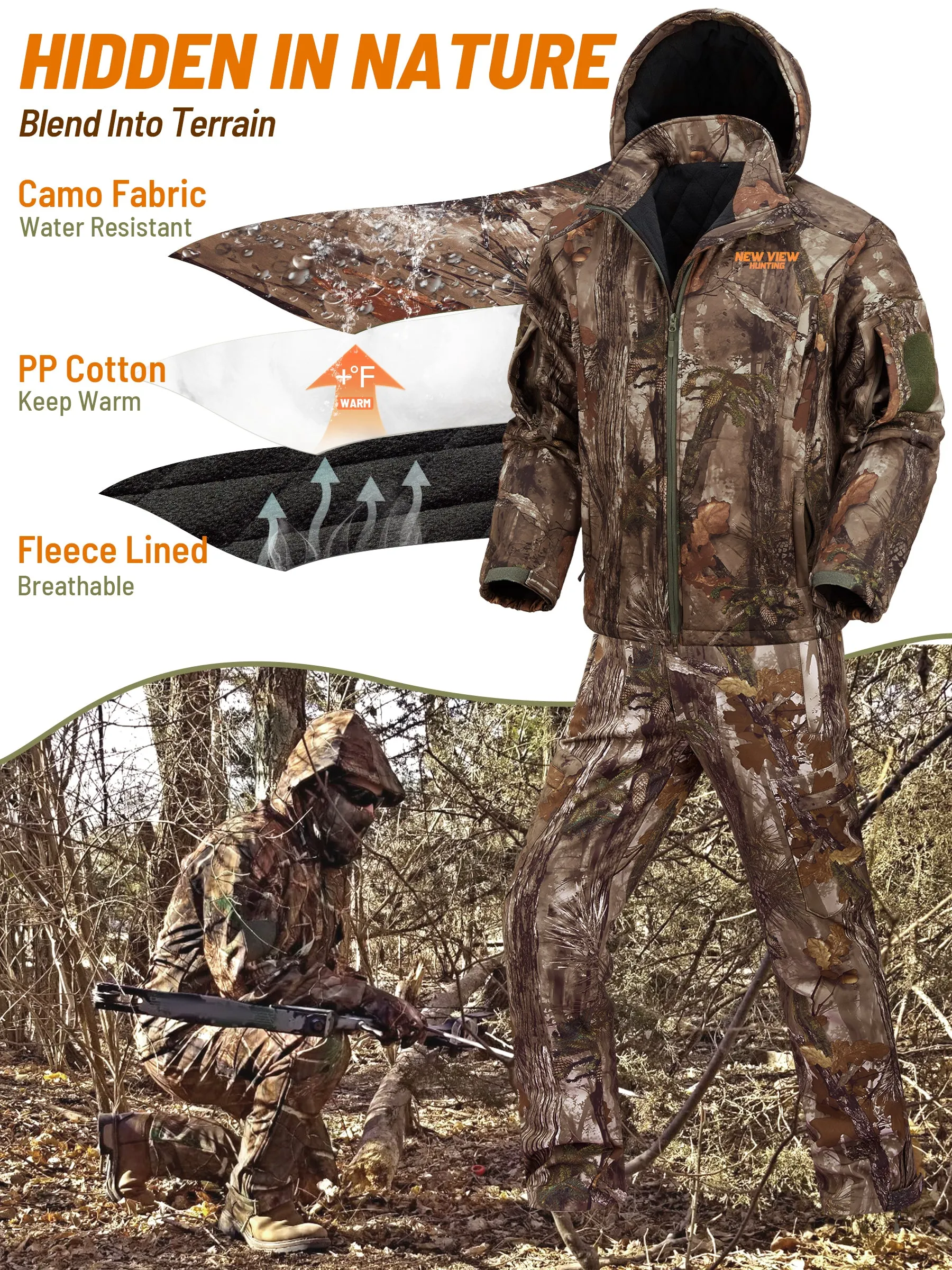 Insulated Hunting Suit for Men, Cold Weather Camo Hunting Clothes