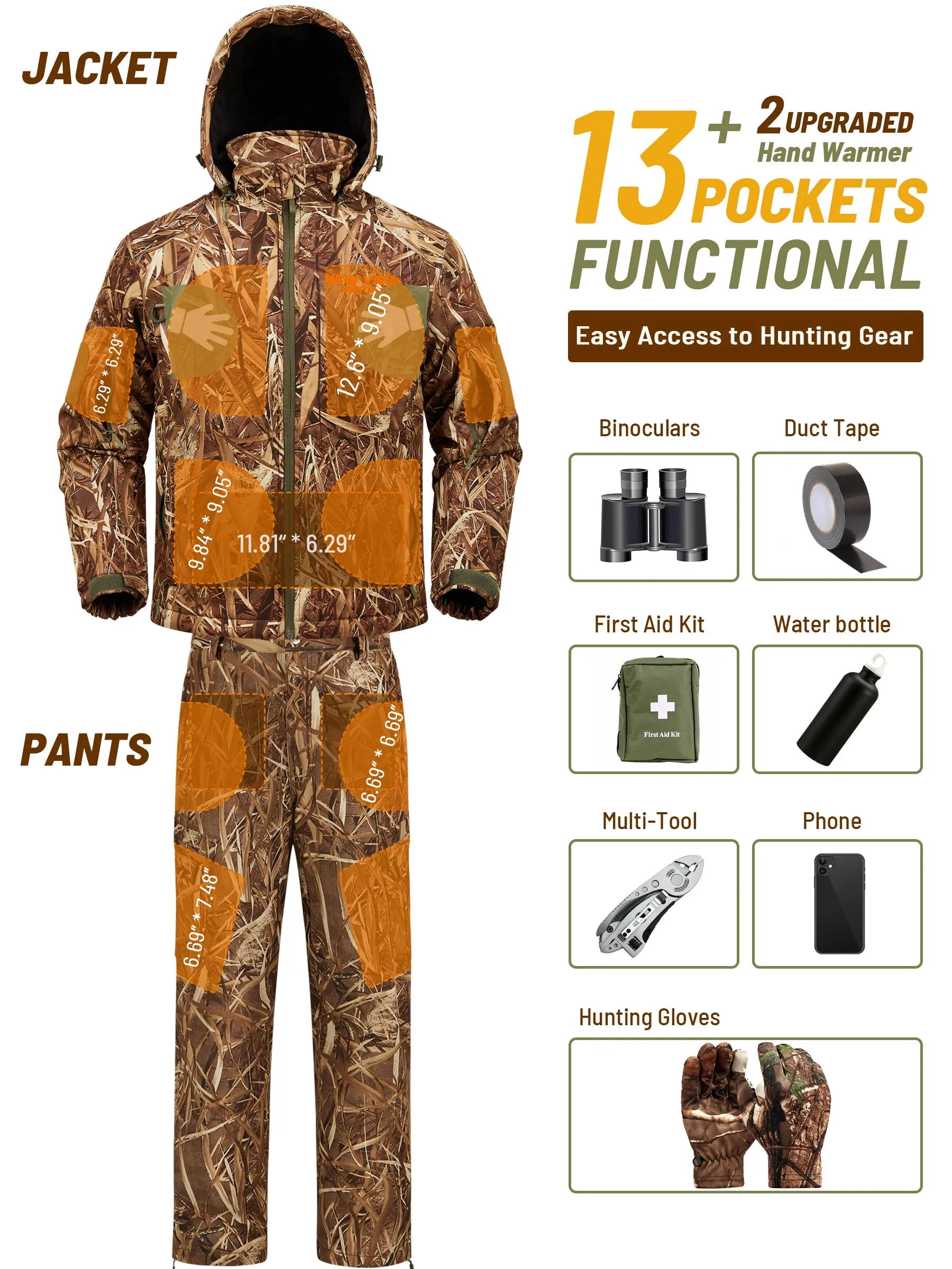 Insulated Hunting Suit for Men, Cold Weather Camo Hunting Clothes