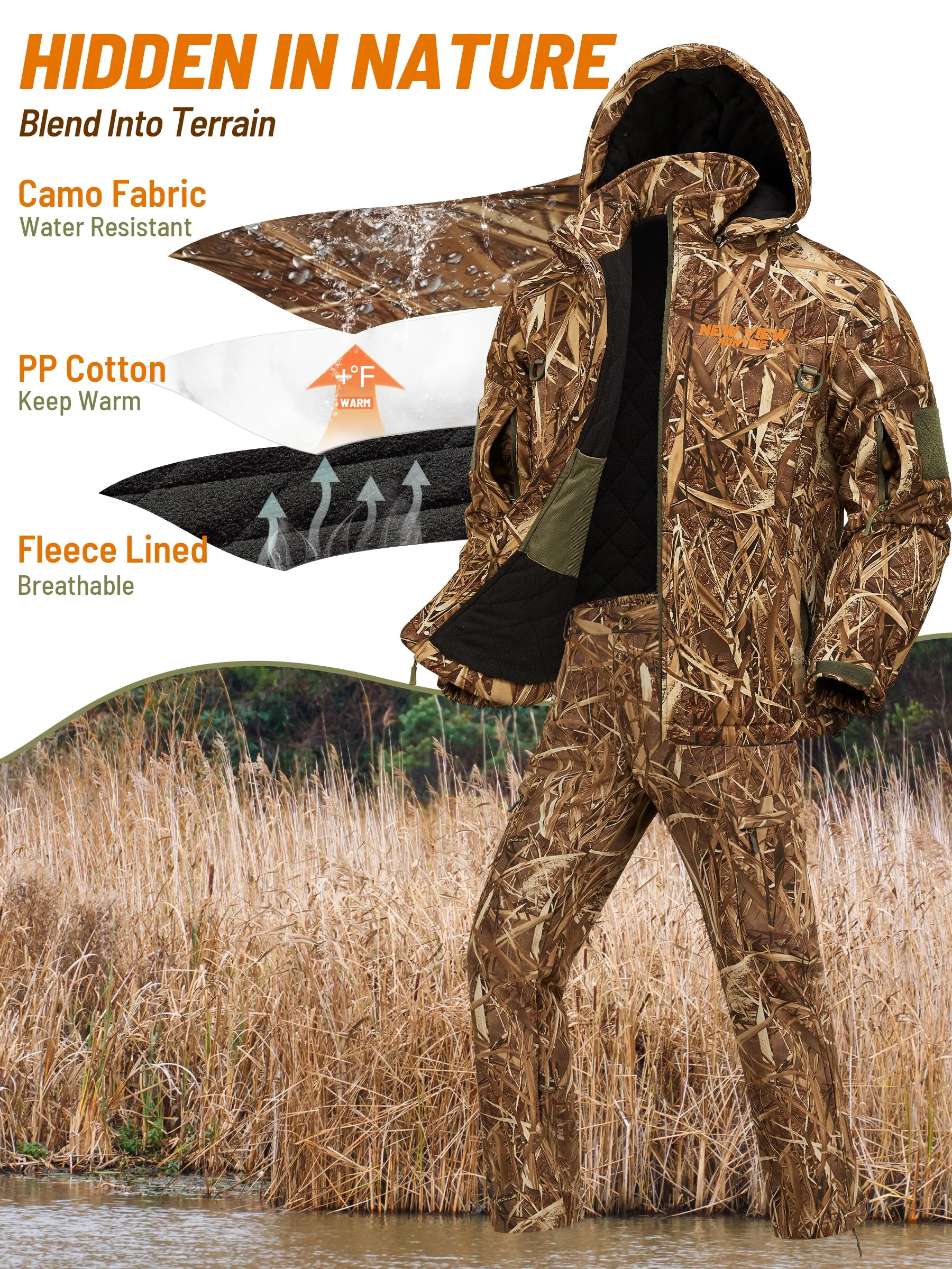 Insulated Hunting Suit for Men, Cold Weather Camo Hunting Clothes