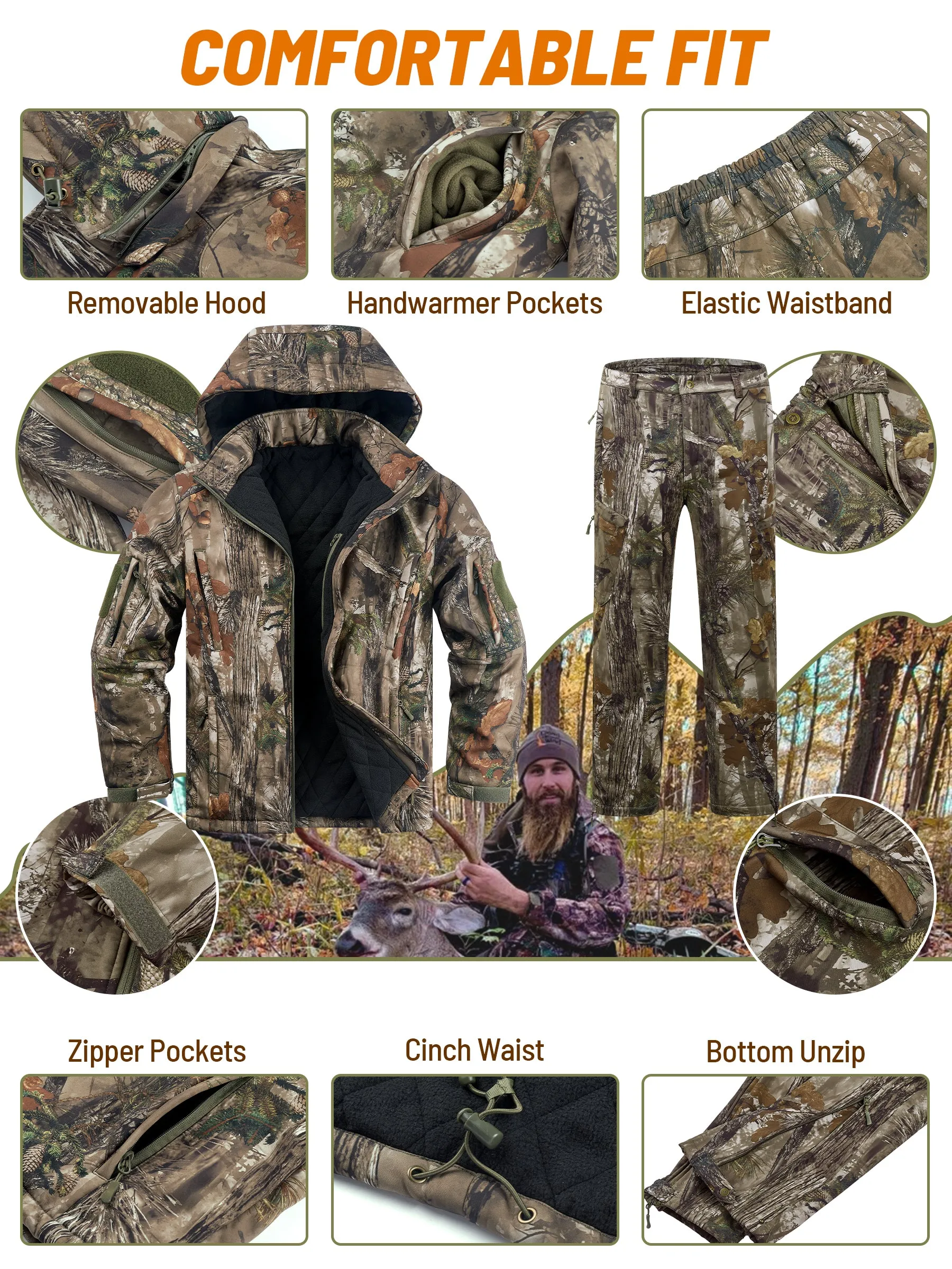 Insulated Hunting Suit for Men, Cold Weather Camo Hunting Clothes