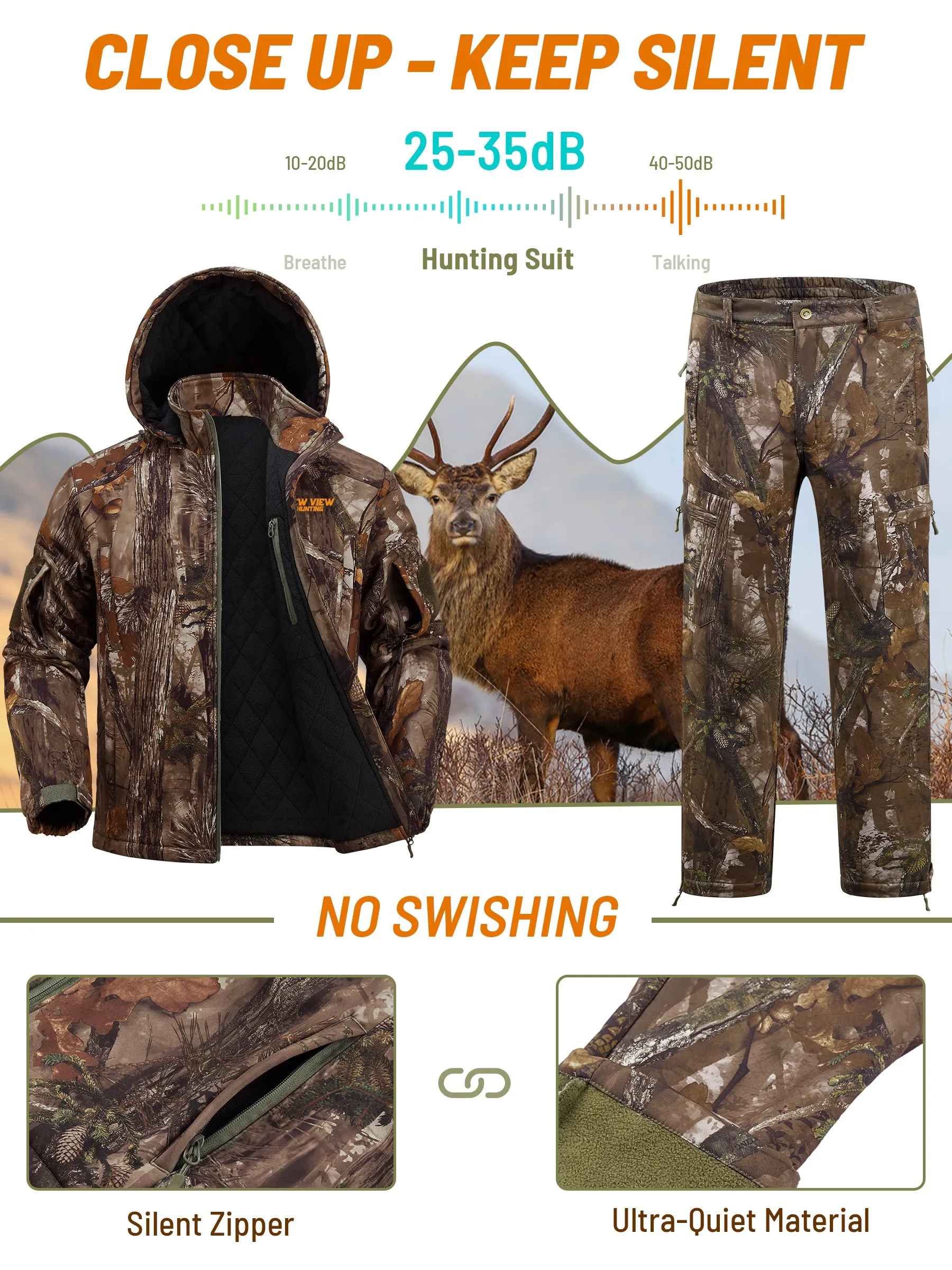 Insulated Hunting Suit for Men, Cold Weather Camo Hunting Clothes