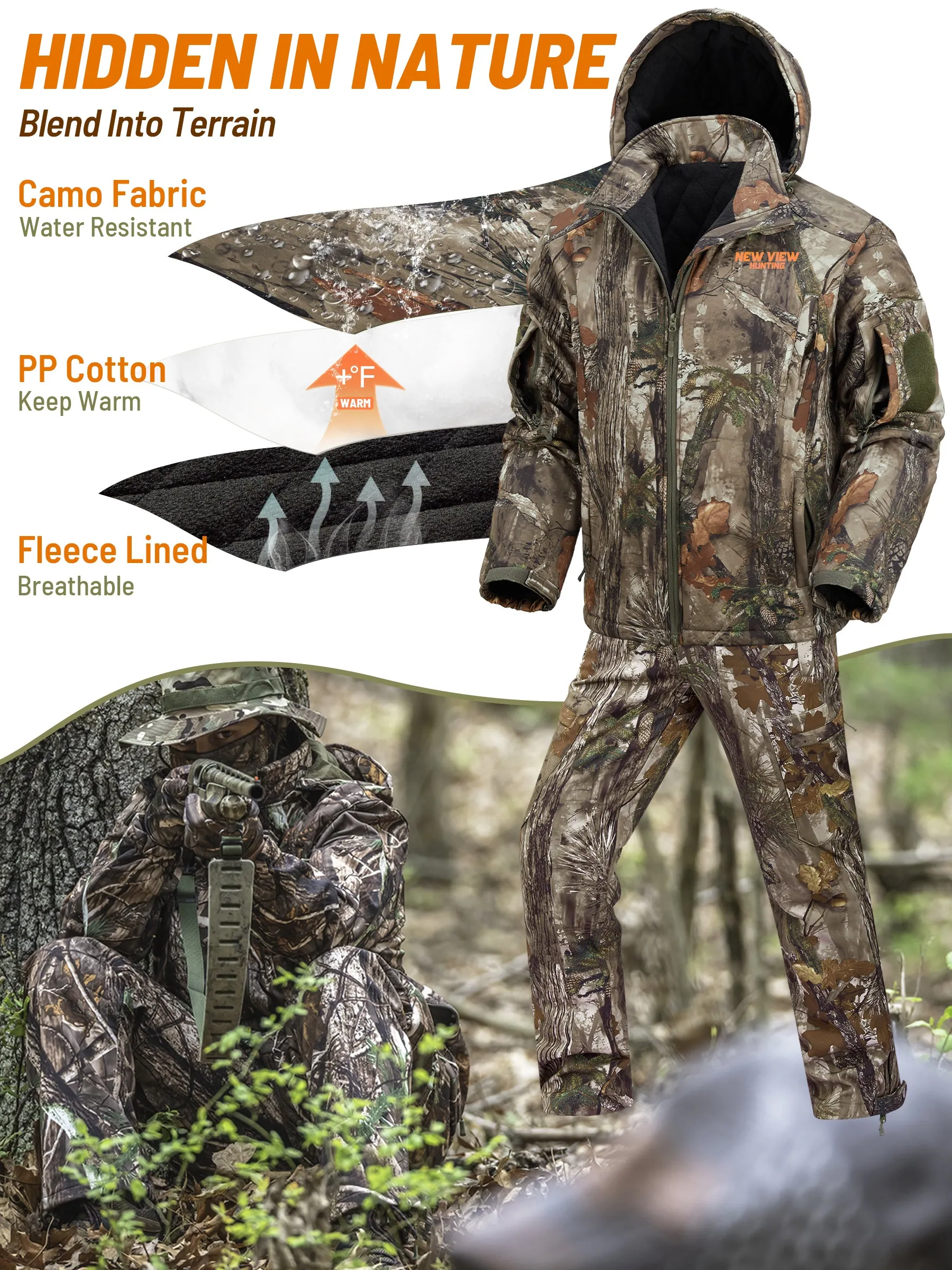 Insulated Hunting Suit for Men, Cold Weather Camo Hunting Clothes