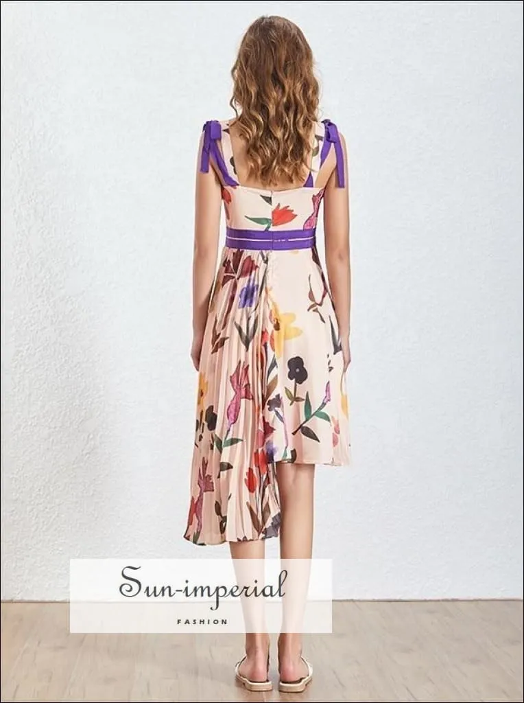 Isabella Dress -floral Bowknot Strap High Waist Asymmetrical Midi Dress