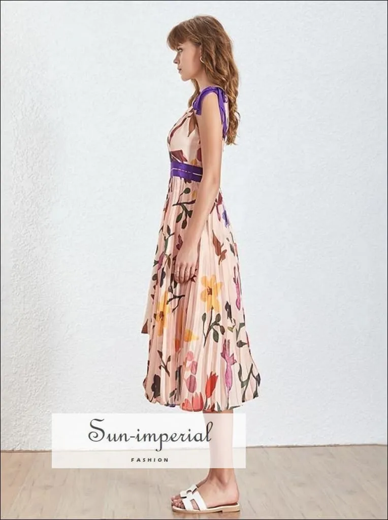 Isabella Dress -floral Bowknot Strap High Waist Asymmetrical Midi Dress