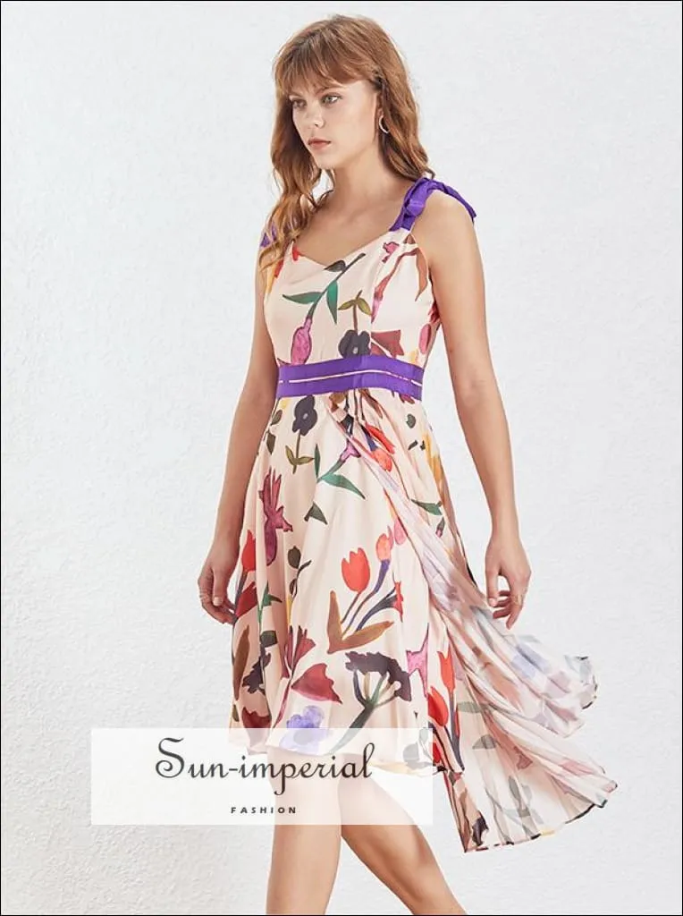 Isabella Dress -floral Bowknot Strap High Waist Asymmetrical Midi Dress