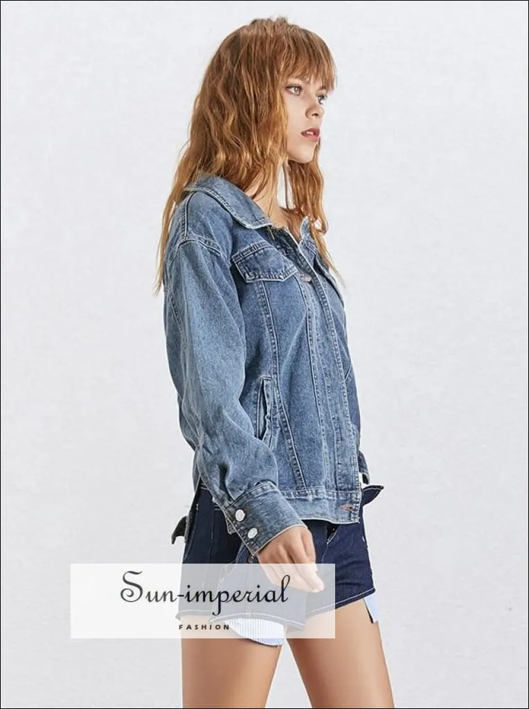 Kent Denim Jacket- One Shoulder Denim Jacket for Women Long Sleeve Asymmetrical side Split top