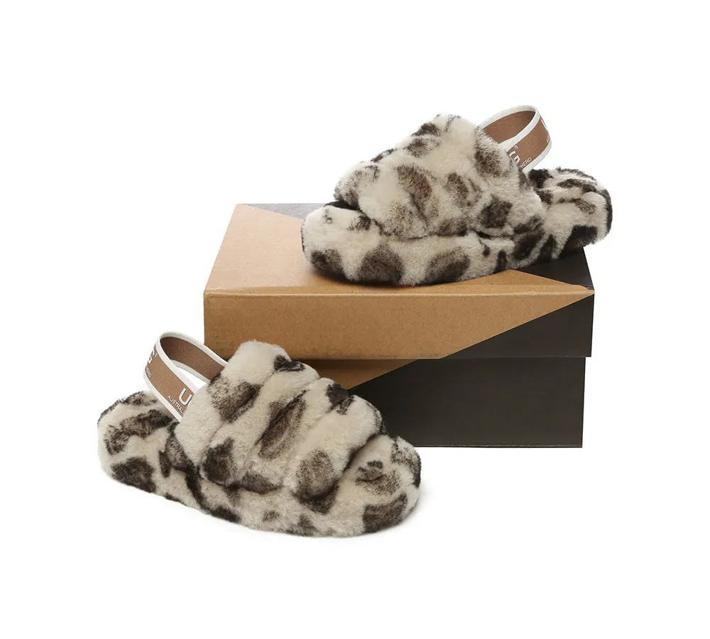 Kids Slingback Fluffy Slides Leopard Puffy