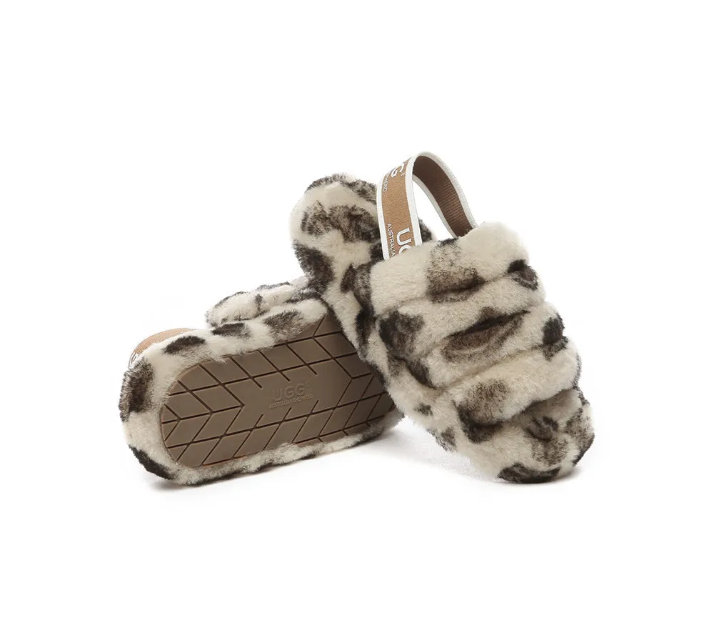 Kids Slingback Fluffy Slides Leopard Puffy