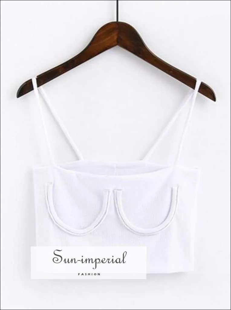 Knitted Chest Crescent Cami Cami Strap Crop top - White