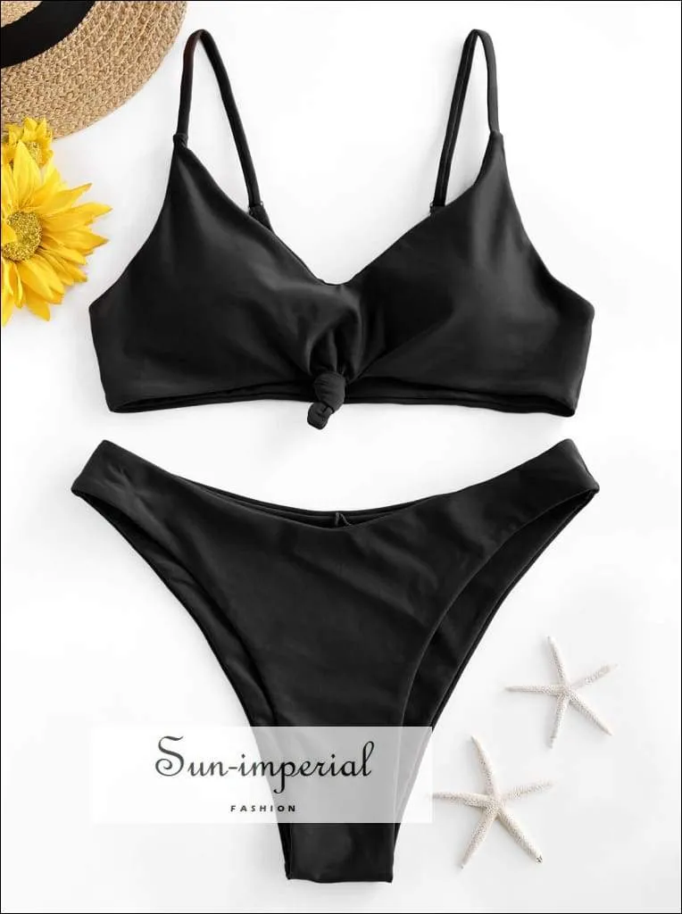 Knot High Cut Bralette Bikini Swimsuit Bikini Sets