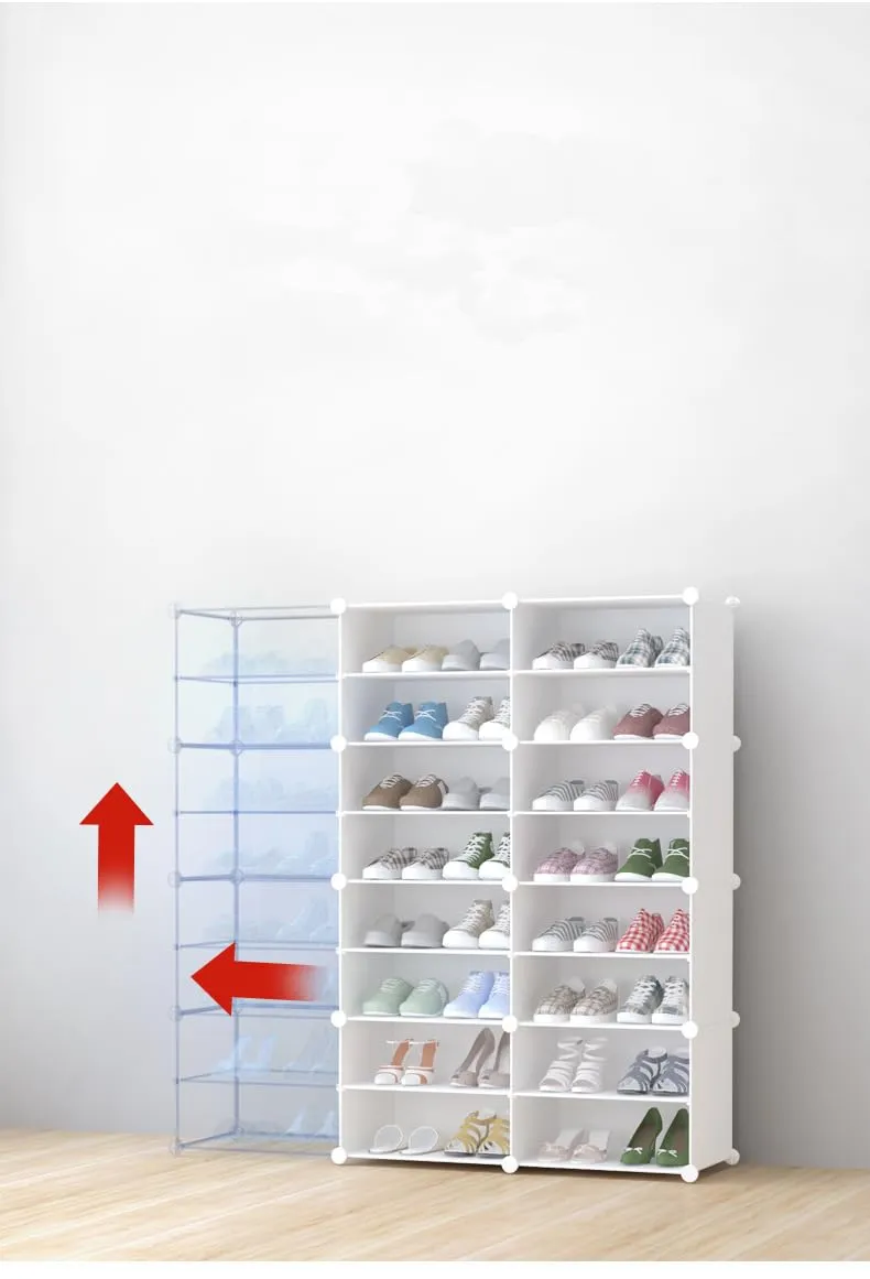 Kuber Industries Pack of 2 Shoes Cabinet | 10-Tier Foldable Shoe Rack Organizer for Closet | Plastic Shoe Shelf Collapsible Shoes Storage Box | Easy Assembly Shoe Cabinet with Lids | JL1C10TWH |White