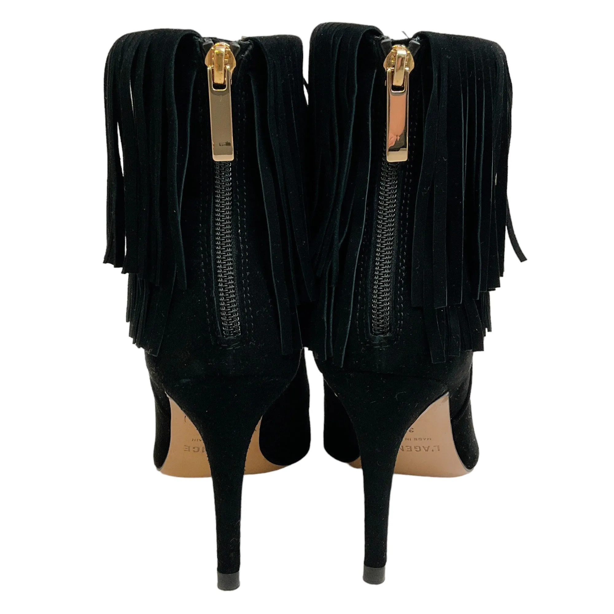 L'Agence Black Suede Mathilde Fringe Ankle Booties