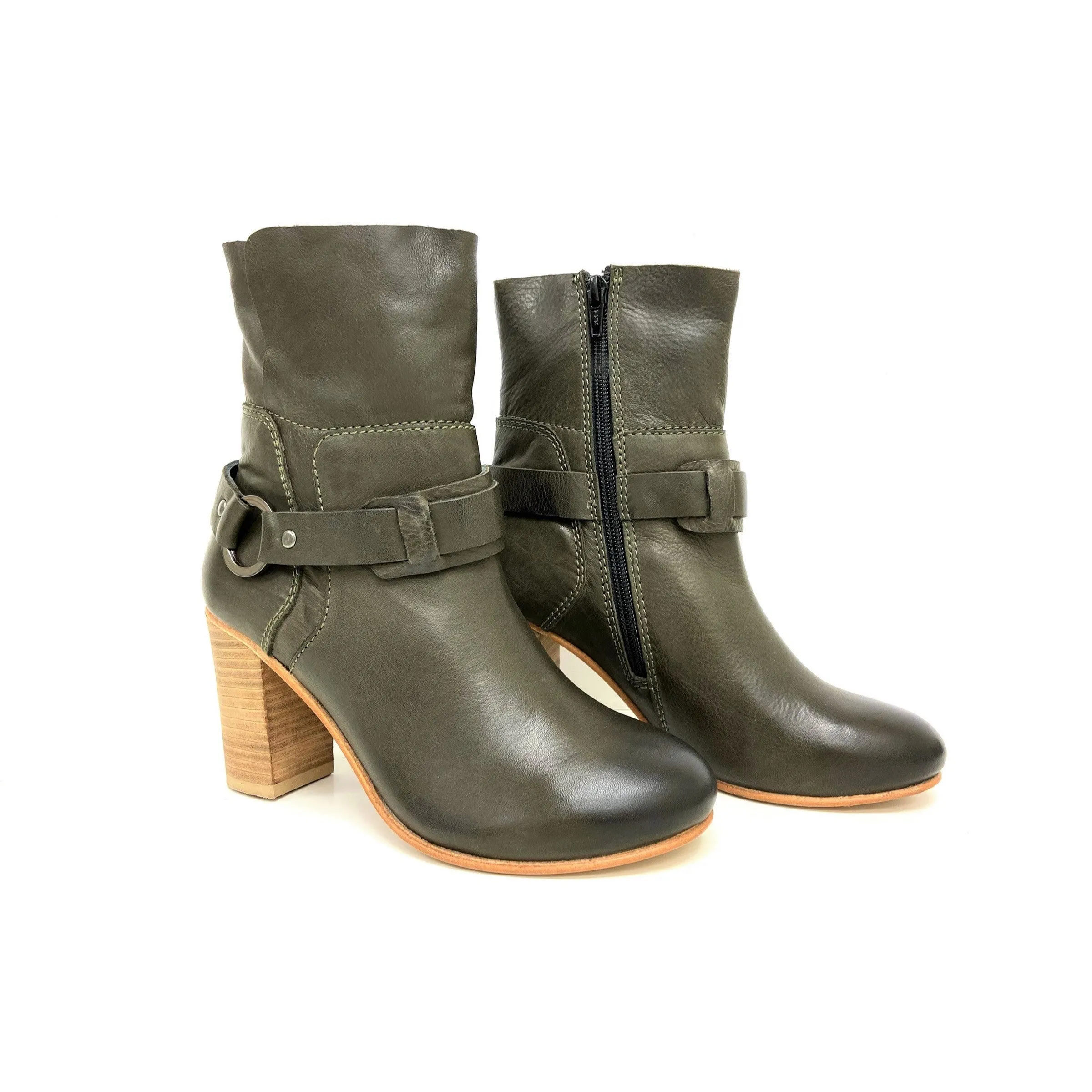 Lea Olive Stacked Heel Boot