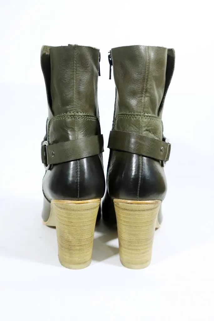 Lea Olive Stacked Heel Boot