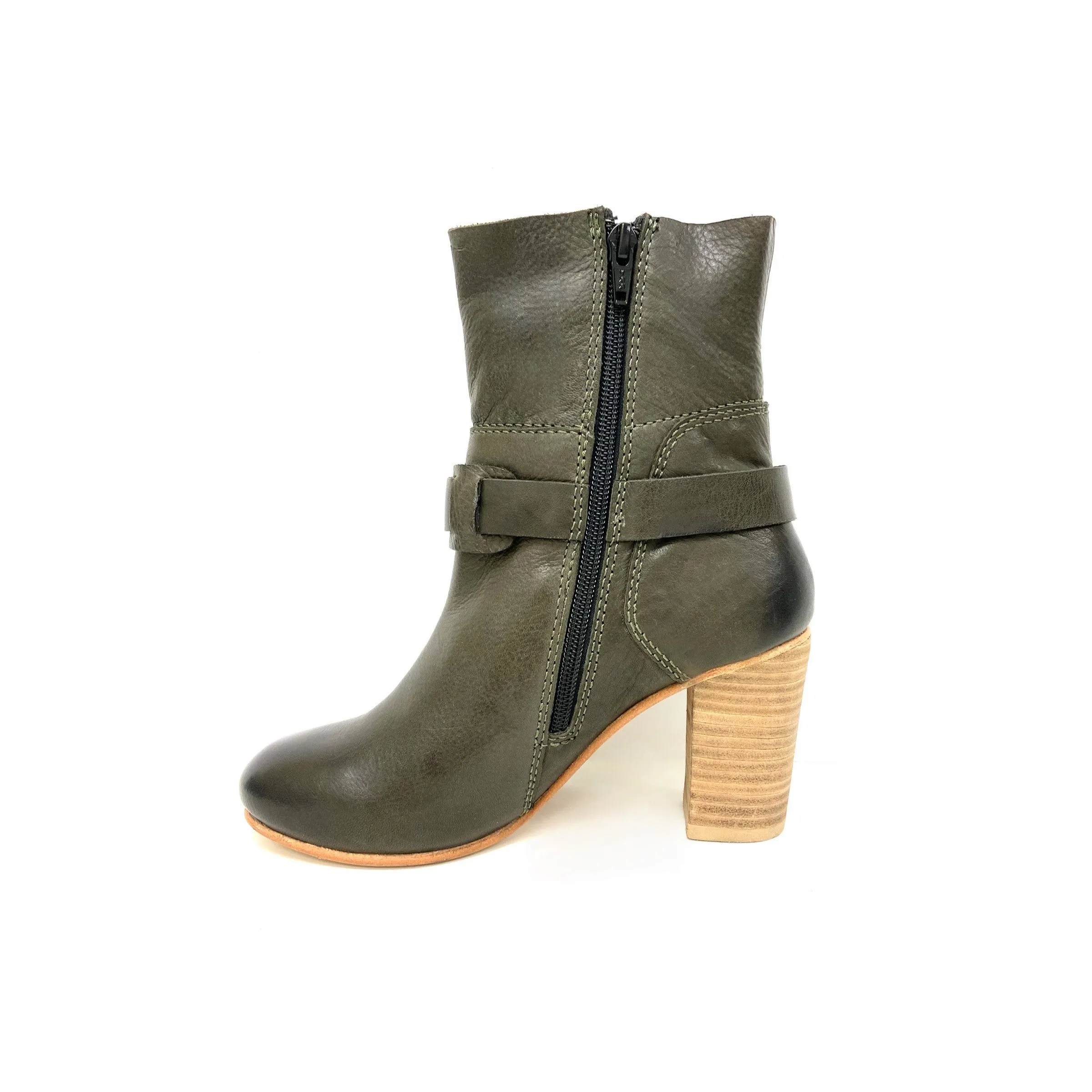 Lea Olive Stacked Heel Boot