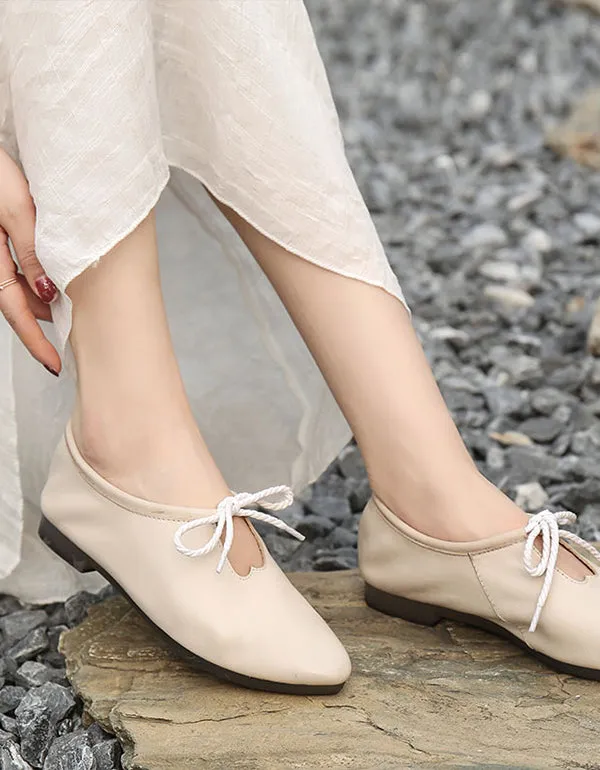 Leather Flats Lace-Up Pointed Non-Slip