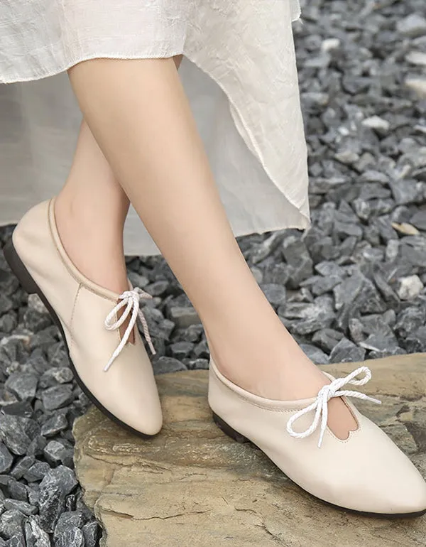 Leather Flats Lace-Up Pointed Non-Slip