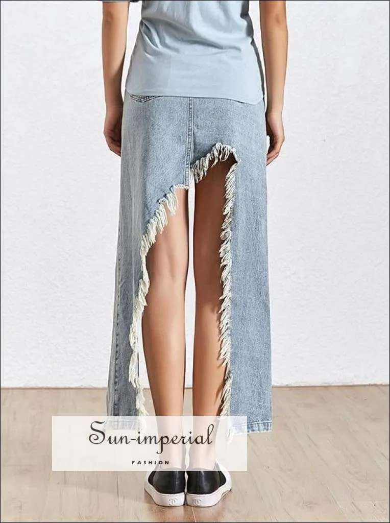 Leona Skirt - Denim Women's Skirt High Waist Split Asymmetrical Maxi Skirt