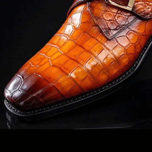 Made to Order Handmade Premium Quality Alligator Print Shoes Buckle Shoes Wedding Shoes Men's Shoes