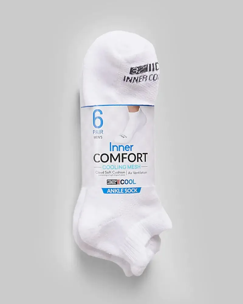 Men's Cool Comfort Ankle Running Sock, 6-Pack - White