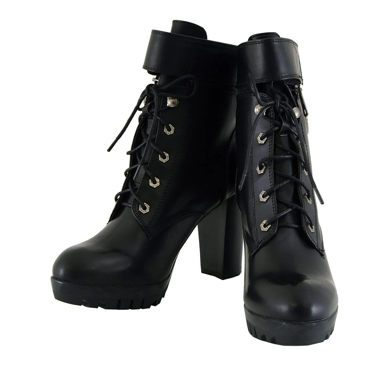 Milwaukee Leather MBL9425 Women's Black Lace-Up Fashion Boots with Double Height Option