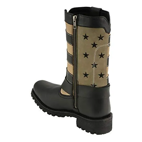 Milwaukee Leather Women’s Stars and Stripes Black with Tan Leather Motorcycle Rider Harness Boots