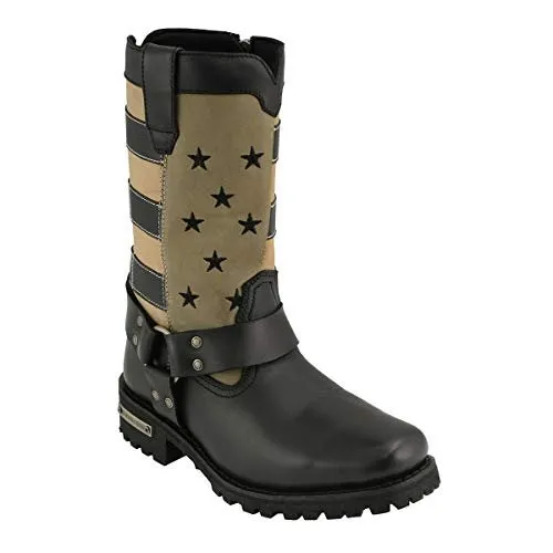 Milwaukee Leather Women’s Stars and Stripes Black with Tan Leather Motorcycle Rider Harness Boots