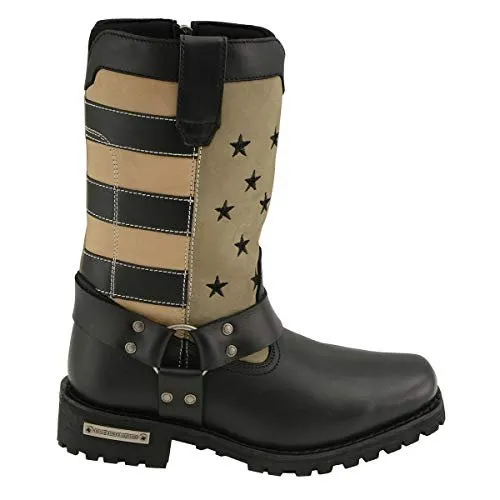 Milwaukee Leather Women’s Stars and Stripes Black with Tan Leather Motorcycle Rider Harness Boots