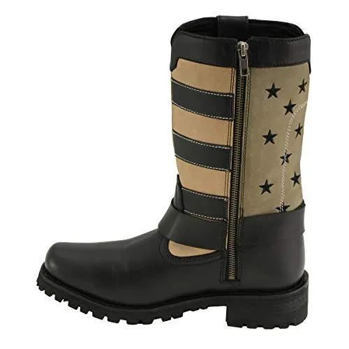 Milwaukee Leather Women’s Stars and Stripes Black with Tan Leather Motorcycle Rider Harness Boots