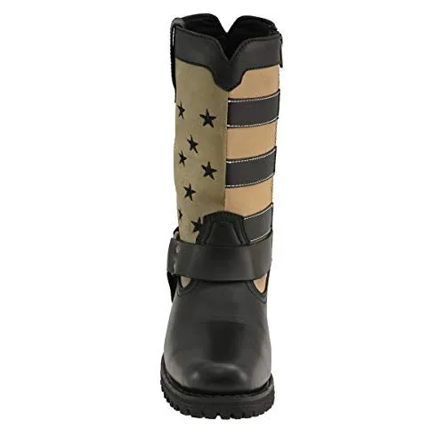 Milwaukee Leather Women’s Stars and Stripes Black with Tan Leather Motorcycle Rider Harness Boots