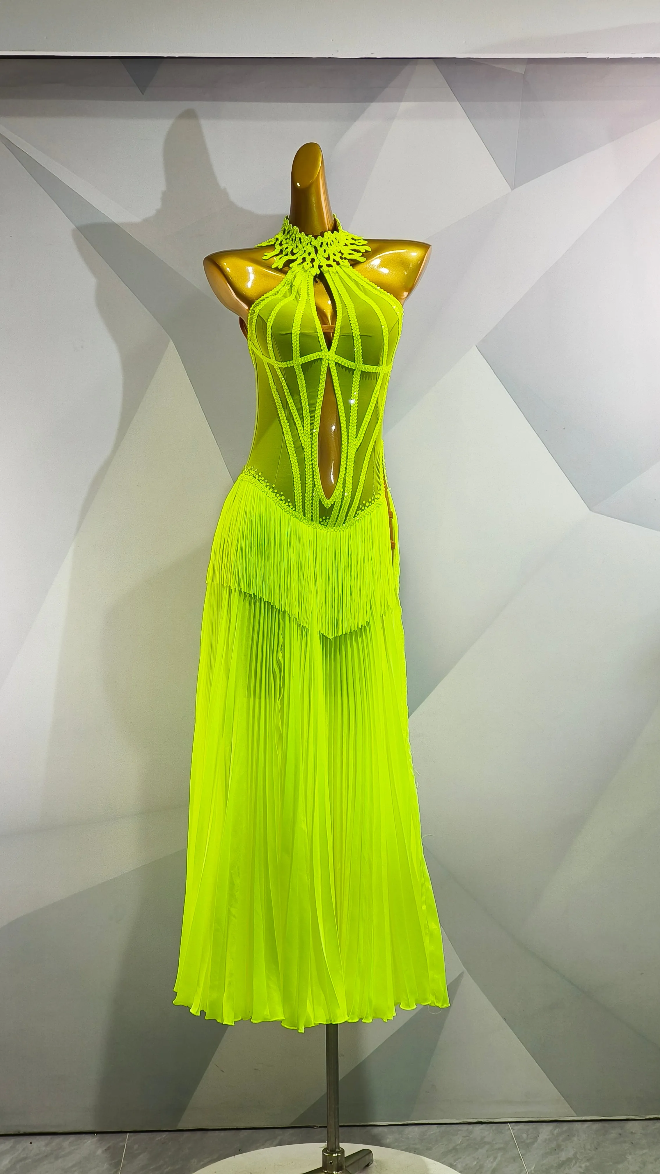 MINEJAS.S011F Vibrant Neon Green American Smooth Dress