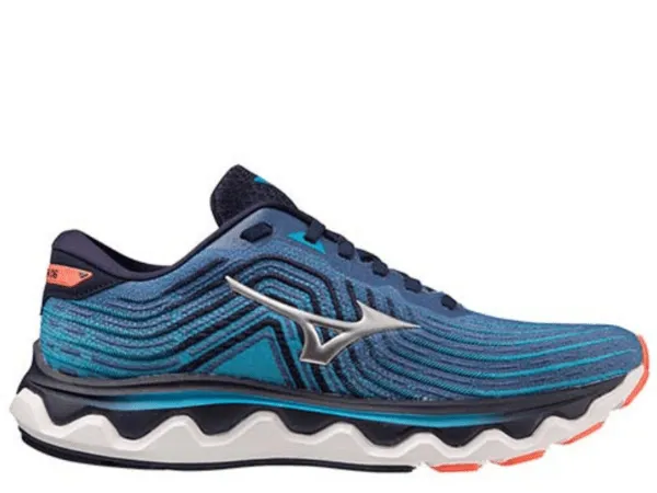 Mizuno Wave Horizon 6 Mens Running Shoe (Surf the Web/Silver/Neon Flame)