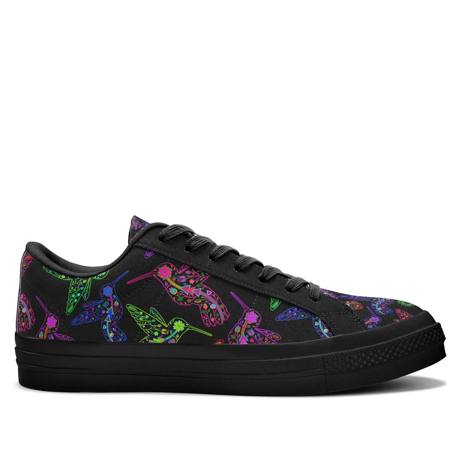 Neon Floral Hummingbirds Aapisi Low Top Canvas Shoes Black Sole