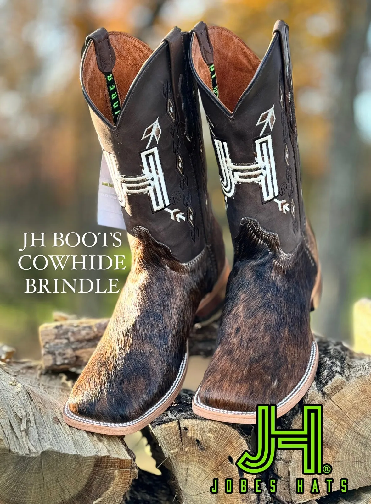 New 2024 Mens JH Cowhide “Brindle” Square Toe Boots