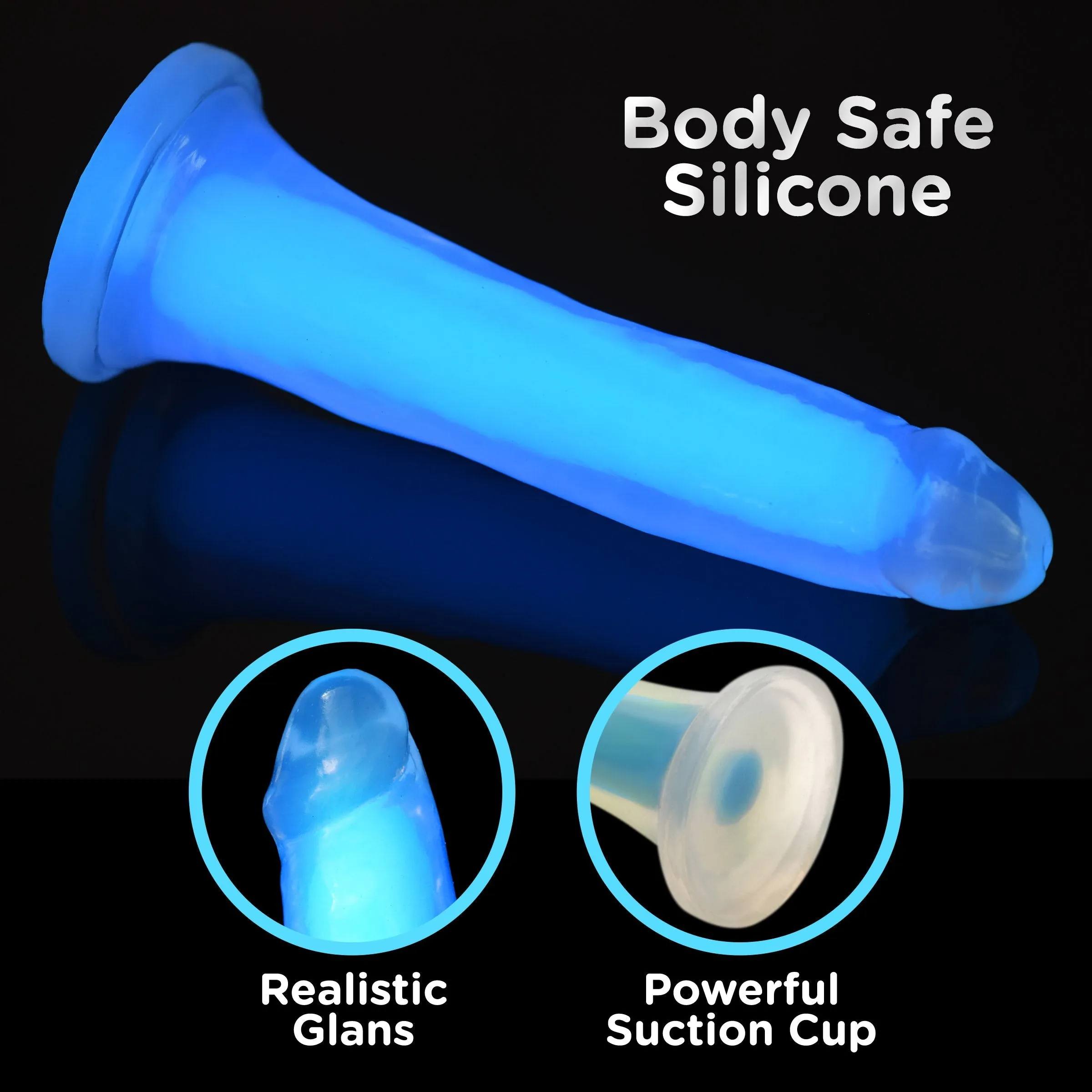 ***ONLY $1*** Lollicock 7" Blue Glow-in-the-Dark Silicone Dildo