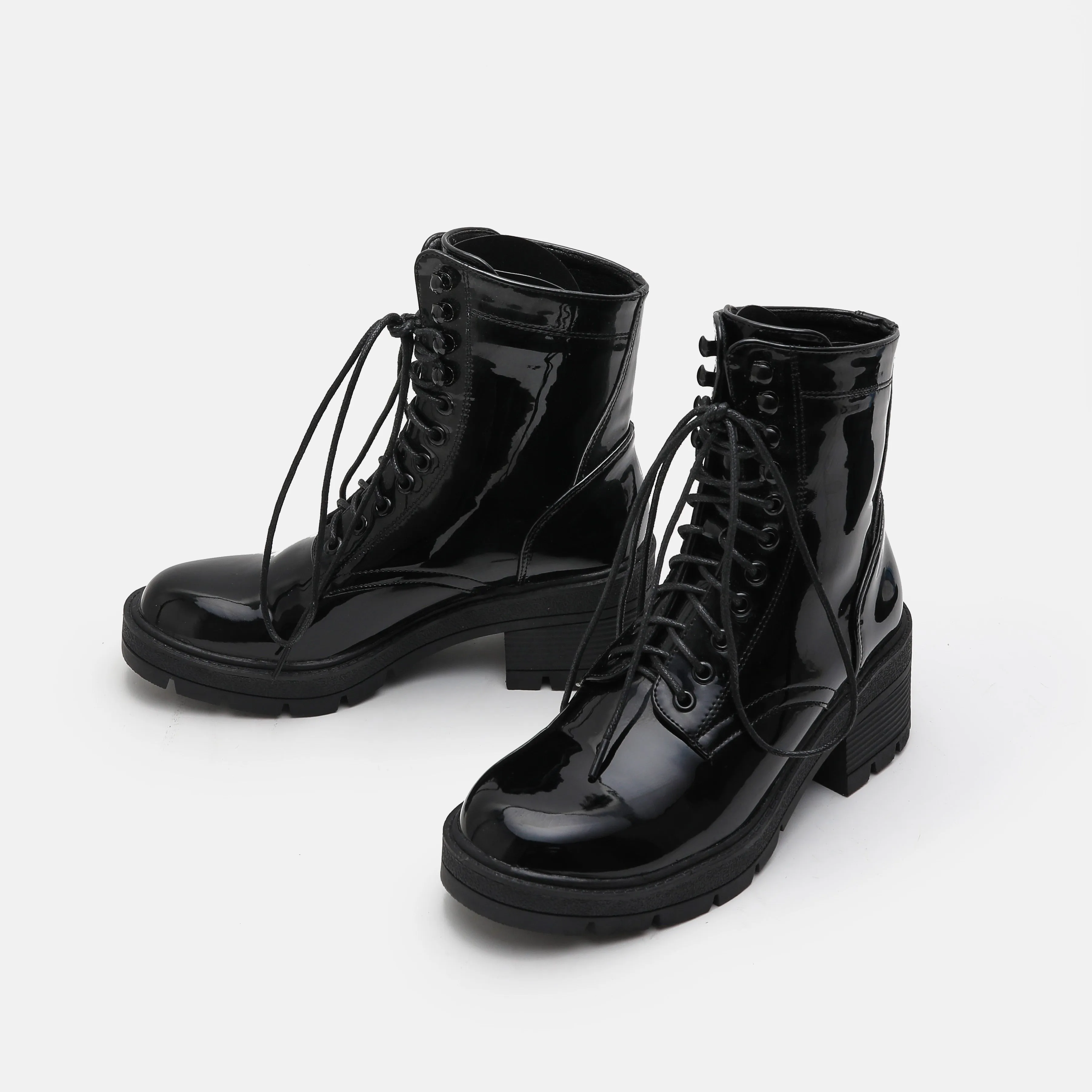 Patent Lace-Up High Heel Chelsea Boots