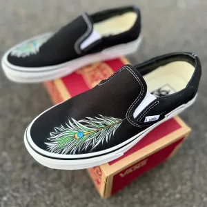 Peacock Feather Vans Slip On Shoes Unisex for Women and Men